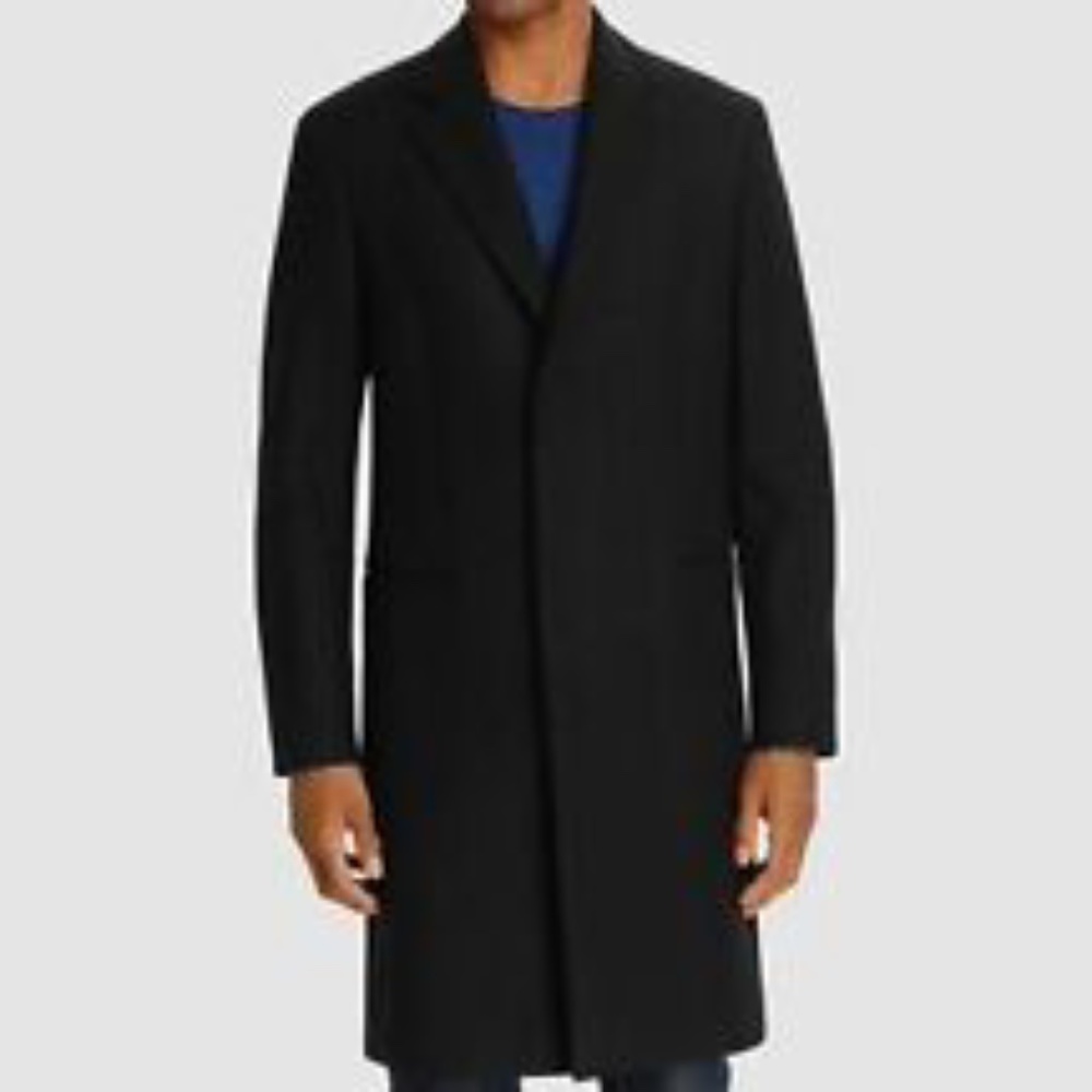 Theory Mens Black Melton Wool Peacoat Topcoat Overcoat Coat Jacket Size S